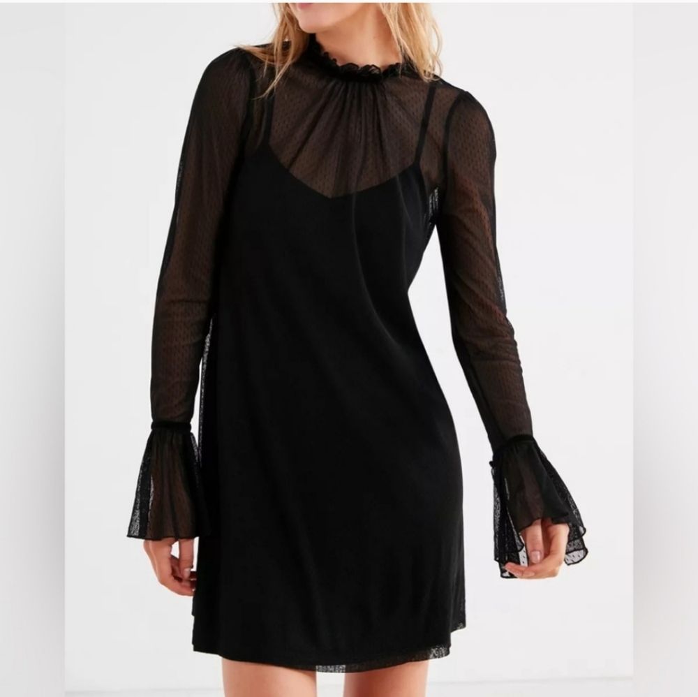 UO x KIMCHI BLUE Ruffle Mock-Neck Mesh Outer Dress